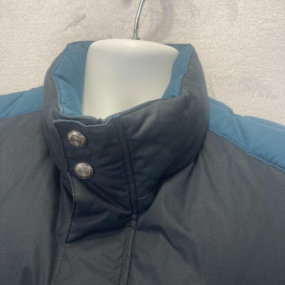 Vintage 90s Down Puffer Vest Mens Large L Black Blue Zip Warm Insulated Winter - Picture 11 of 16